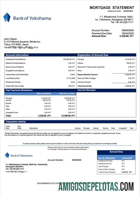 realista Modelo Word e PDF de declaração de hipoteca do Banco Japonês de Yokohama